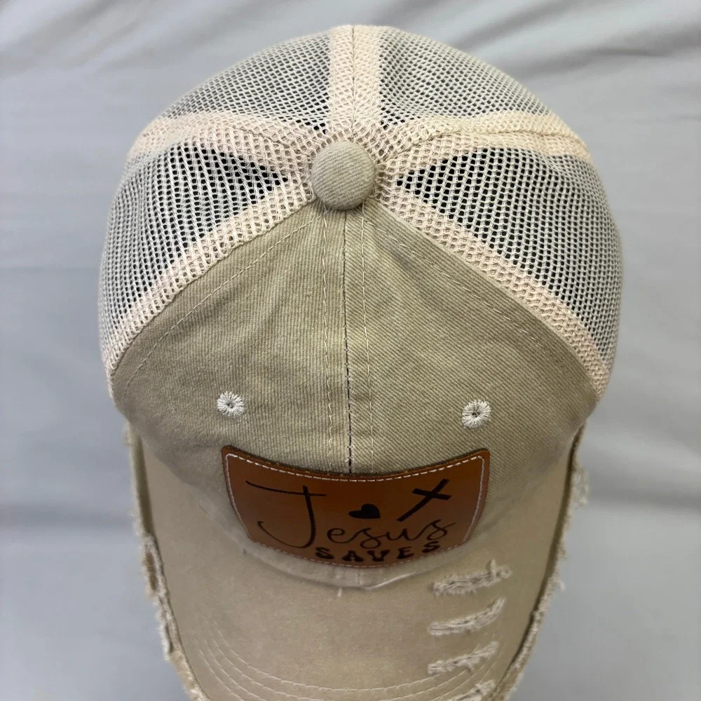 Jesus Saves Christian Three Crosses Distressed Trucker Hat Snapback Patch Cap